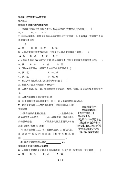 12.2 化学元素与人体健康-人教版九年级下册化学同步练习