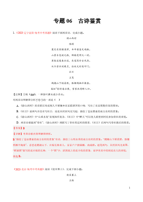 专题06  古诗鉴赏(第02期)-2023年中考语文真题分项汇编(全国通用)(解析版)