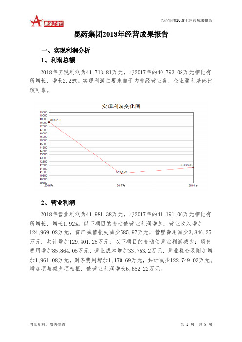 昆药集团2018年经营成果报告-智泽华