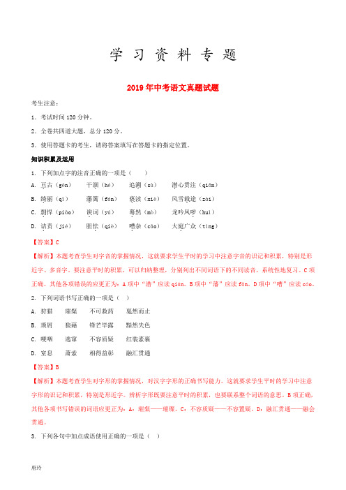 2019年中考语文真题试题(含解析)-新人教版
