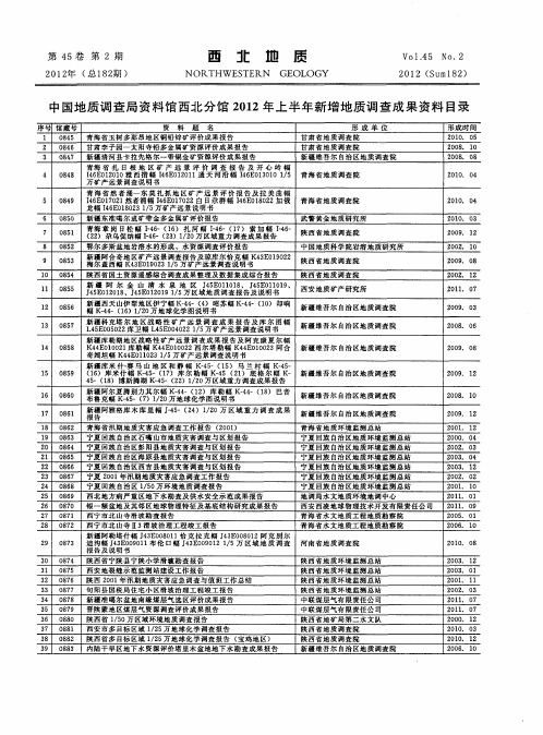 中国地质调查局资料馆西北分馆2012年上半年新增地质调查成果资料目录