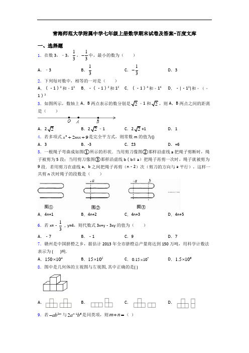 青海师范大学附属中学七年级上册数学期末试卷及答案-百度文库