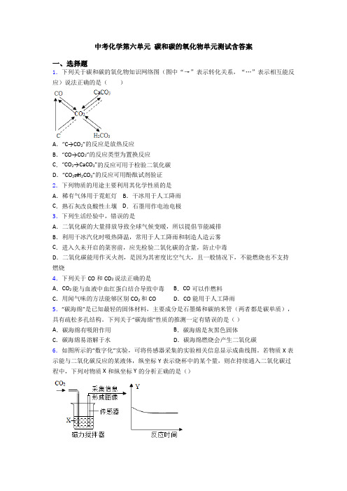 中考化学第六单元 碳和碳的氧化物单元测试含答案