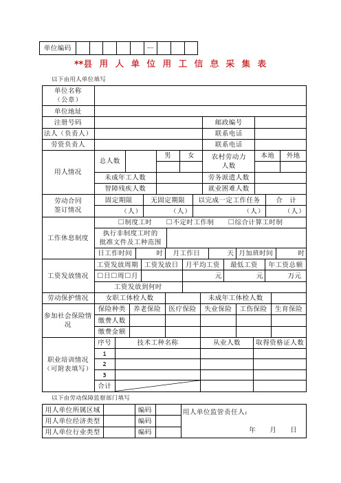 县用人单位用工信息采集表 2