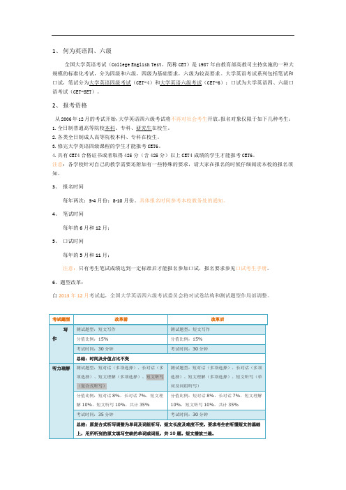 英语四、六级简介