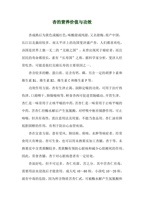 杏的营养价值与功效