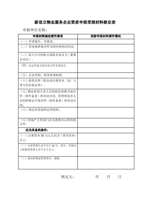 新设立物业服务企业资质申报