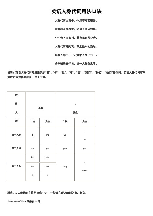 人称代词口诀