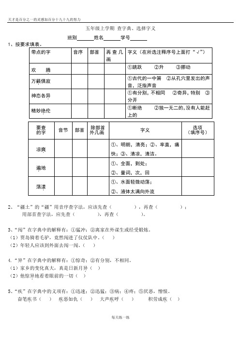 部编版语文五年级上册 查字典、选择字义复习