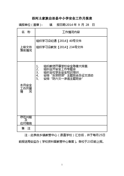 安全上报月报表