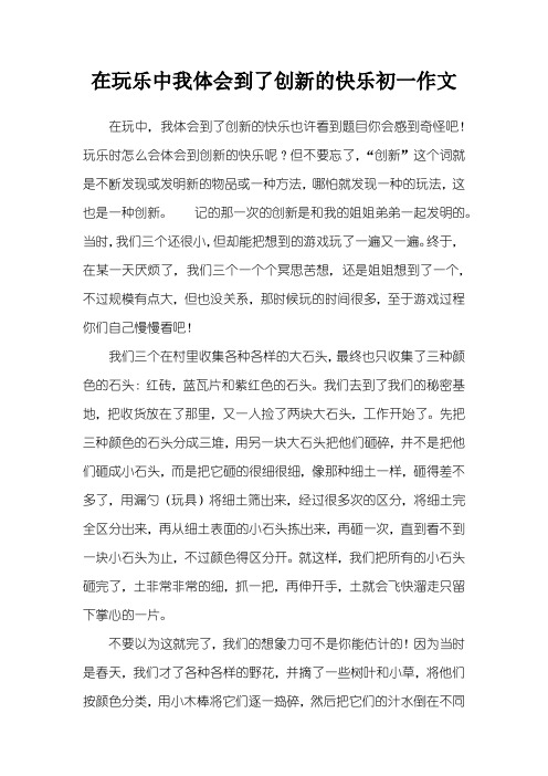在玩乐中我体会到了创新的快乐初一作文
