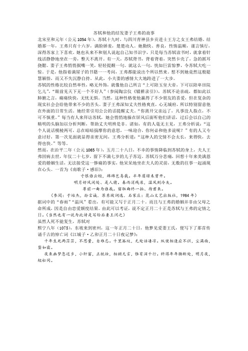 苏轼和他的结发妻子王弗的故事