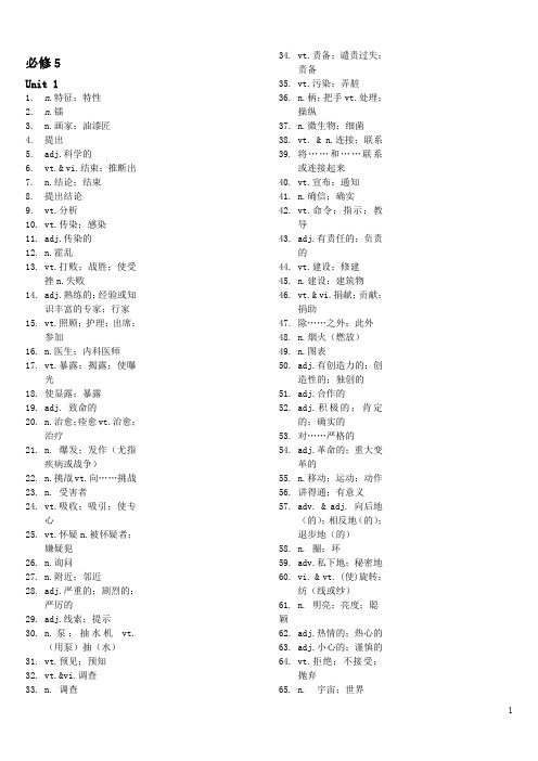 高中英语必修五+选修六单词仅中文(默写作业)