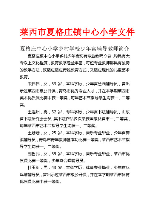 泰光小学乡村少年宫辅导教师简介