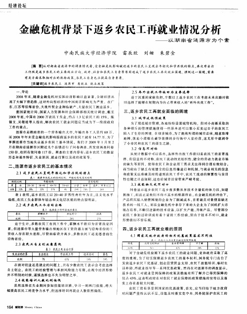 金融危机背景下返乡农民工再就业情况分析——以湖南省涟源市为个案