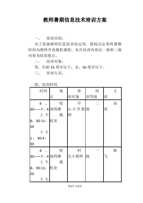 教师暑期信息技术培训方案