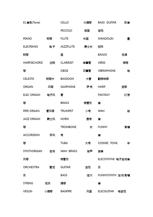 电子琴伴奏及音色中英文对照表