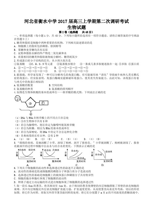 河北省衡水中学2017届高三上学期第二次调研考试生物试题(解析版)