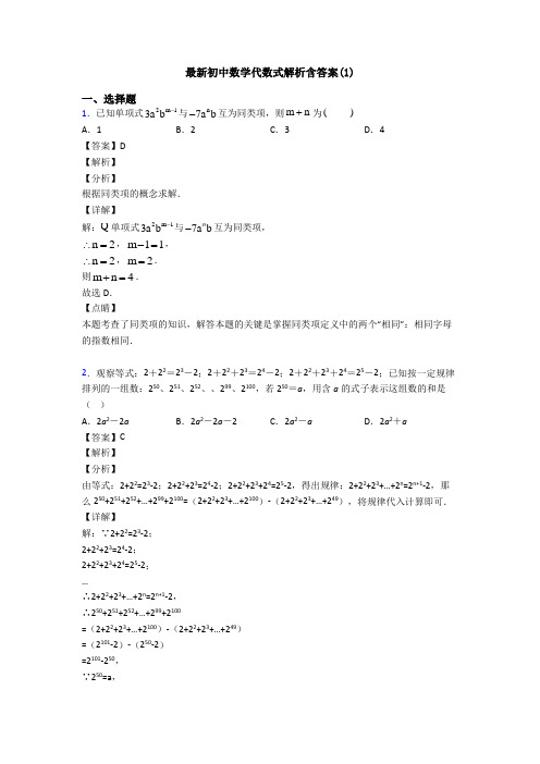 最新初中数学代数式解析含答案(1)