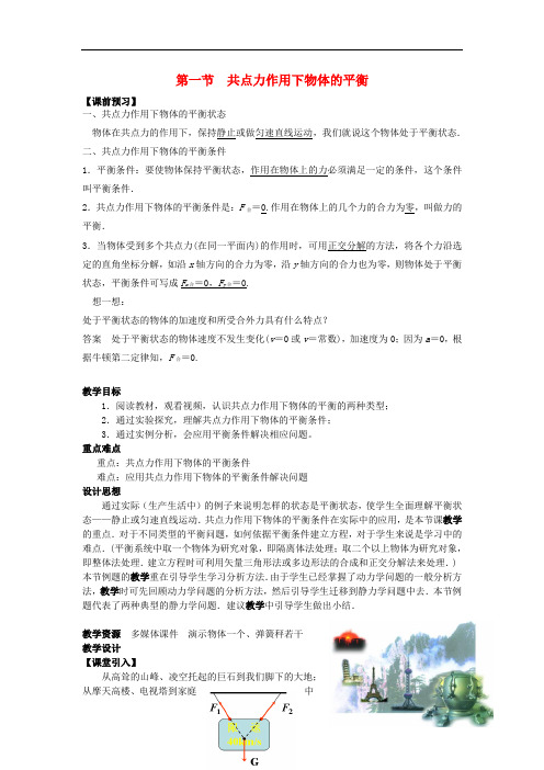 高中物理 第四章 物体的平衡 第1节 共点力作用下物体