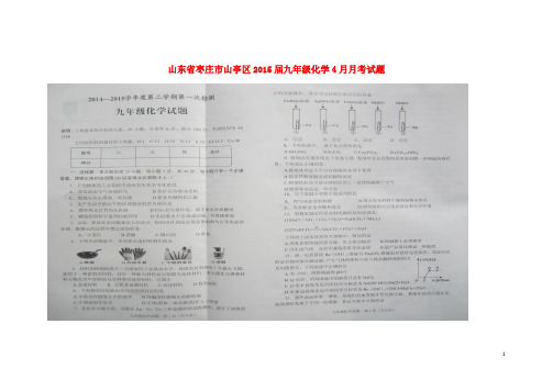 山东省枣庄市山亭区2015届九年级化学4月月考试题(扫描版) 新人教版
