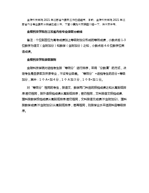 2021金陵科技学院在江苏各专业录取分数线