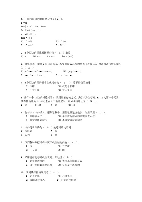 2015江苏省数据结构(C++)一点通科目一