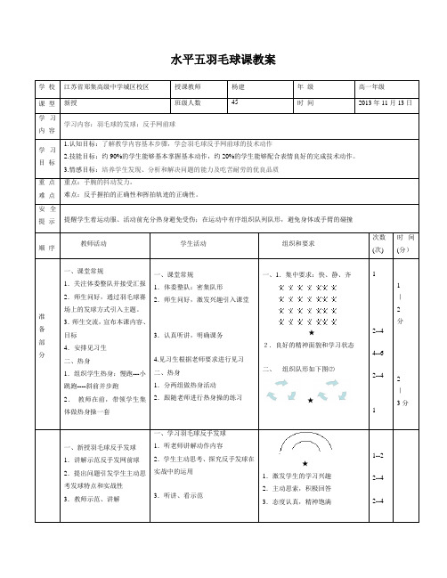 羽毛球反手教案