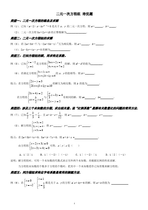 二元一次方程组 类型总结(提高题)
