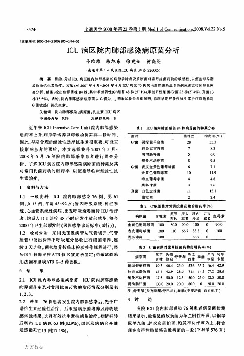 ICU病区院内肺部感染病原菌分析