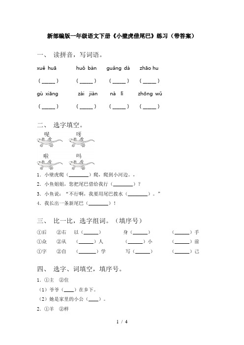 新部编版一年级语文下册《小壁虎借尾巴》练习(带答案)