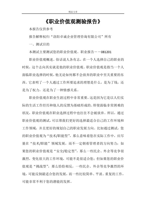 《职业价值观测验报告》