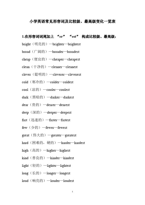 小学英语常见形容词及比较级
