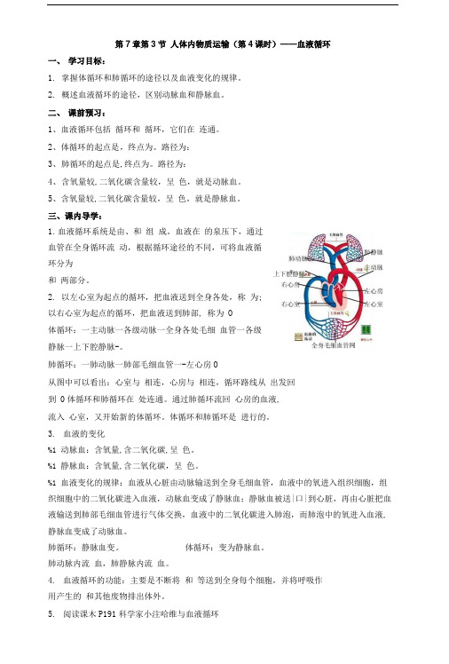 华师大八上科学7.3人体内的物质运输第四课时学案.doc