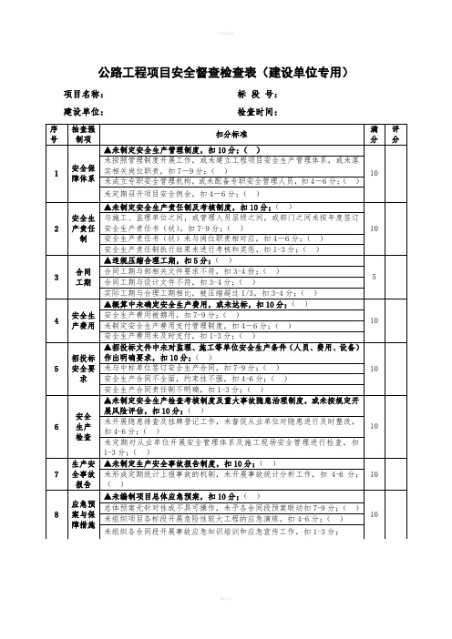 公路工程项目安全督查检查表(安全