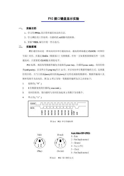 PS2接口键盘显示实验