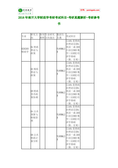 2016年南开大学财政学考研考试科目-考研真题解析-考研参考书
