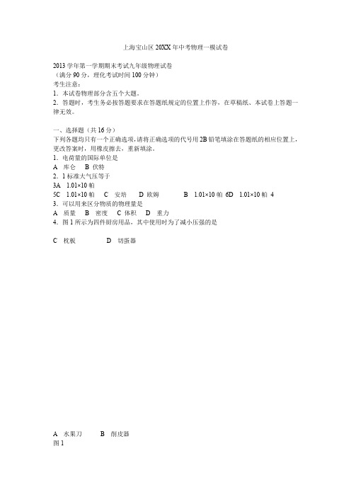 上海宝山区中考物理一模试卷