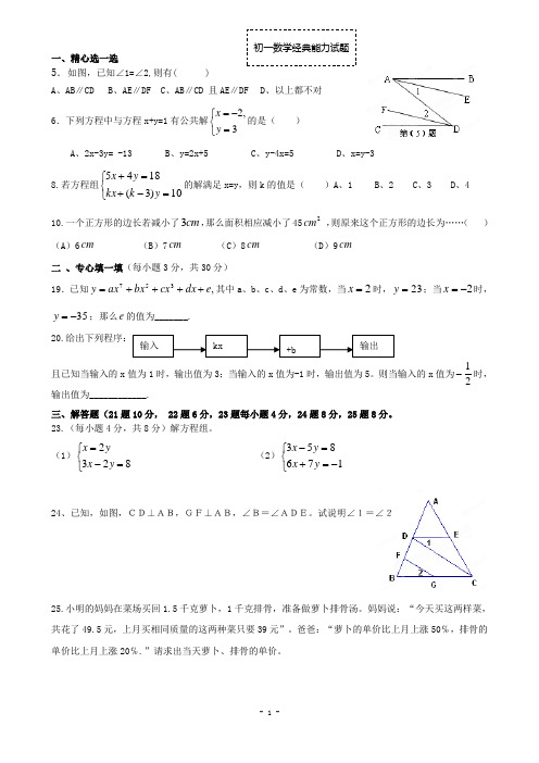 初一数学经典能力试题