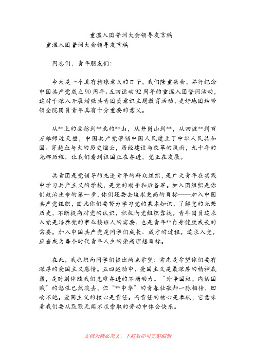 重温入团誓词大会领导发言稿(精品范文).doc