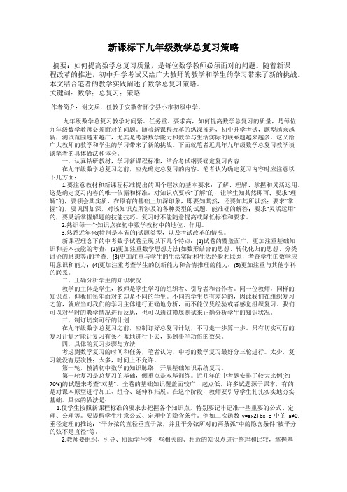 新课标下九年级数学总复习策略