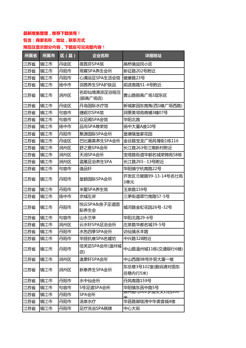 新版江苏省镇江市SPA企业公司商家户名录单联系方式地址大全58家