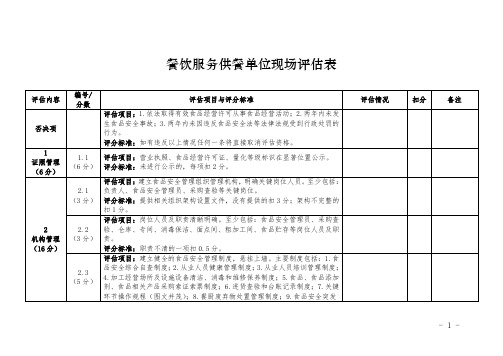 餐饮服务供餐单位现场评估表
