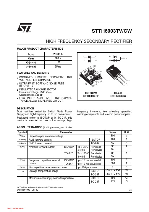 STTH6003CW;中文规格书,Datasheet资料