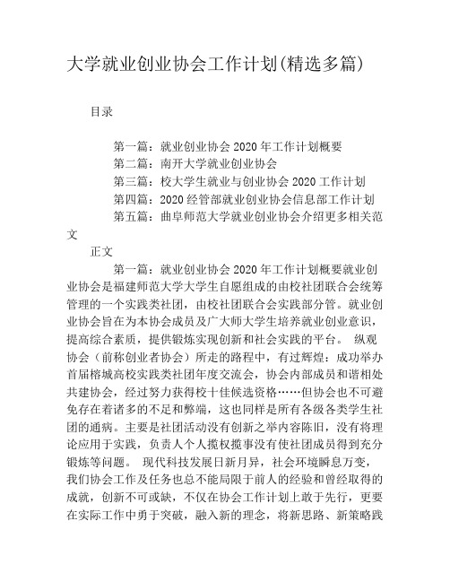 大学就业创业协会工作计划(精选多篇)