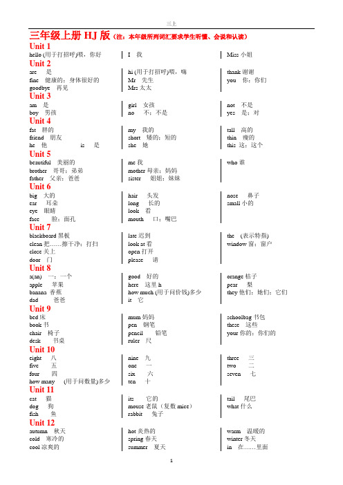 小学英语 HJ版 教材单词表