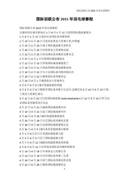 院校资料-国际羽联公布2015年羽毛球赛程