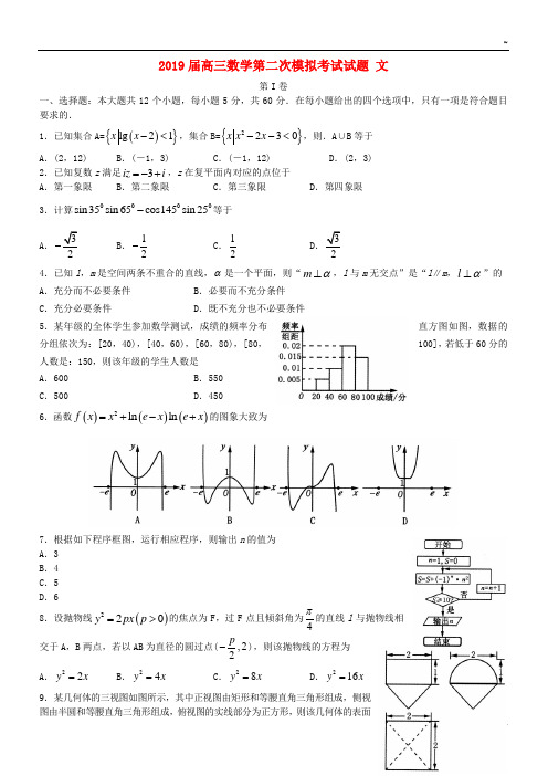 2019届高三数学第二次模拟考试试题 文 新 人教版