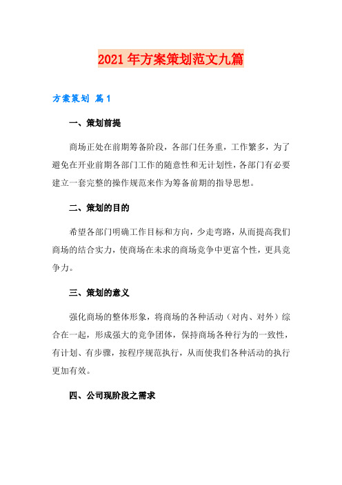 2021年方案策划范文九篇(模板)