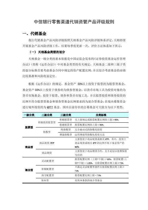 中信银行零售渠道代销资管产品评级规则